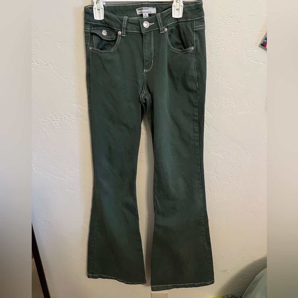 Women’s Garage green denim flare jeans size 3